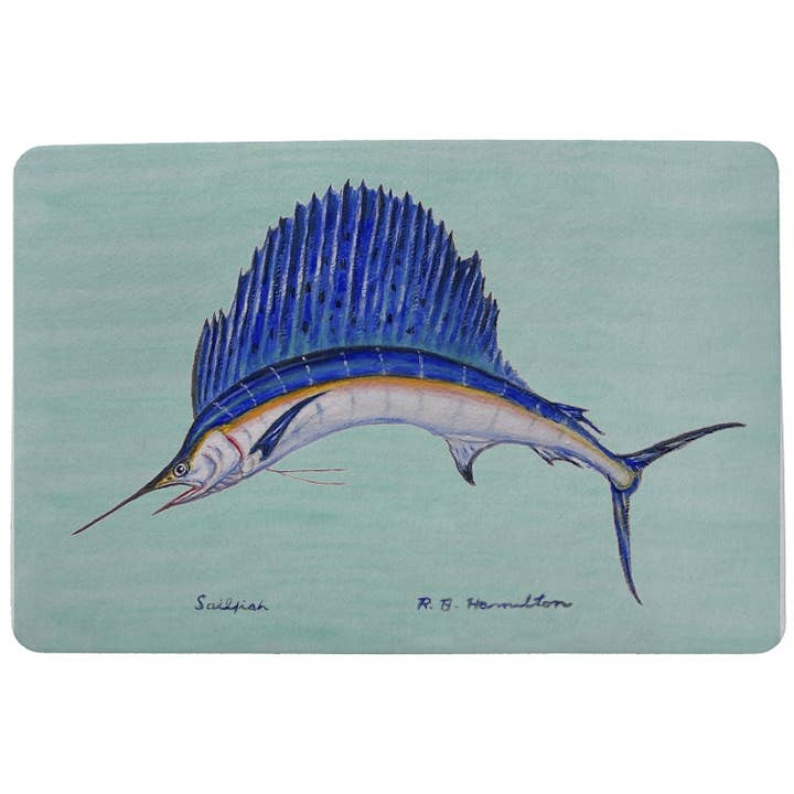 Sailfish on Teal Door Mat for wholesale by Betsy Drake Interiors