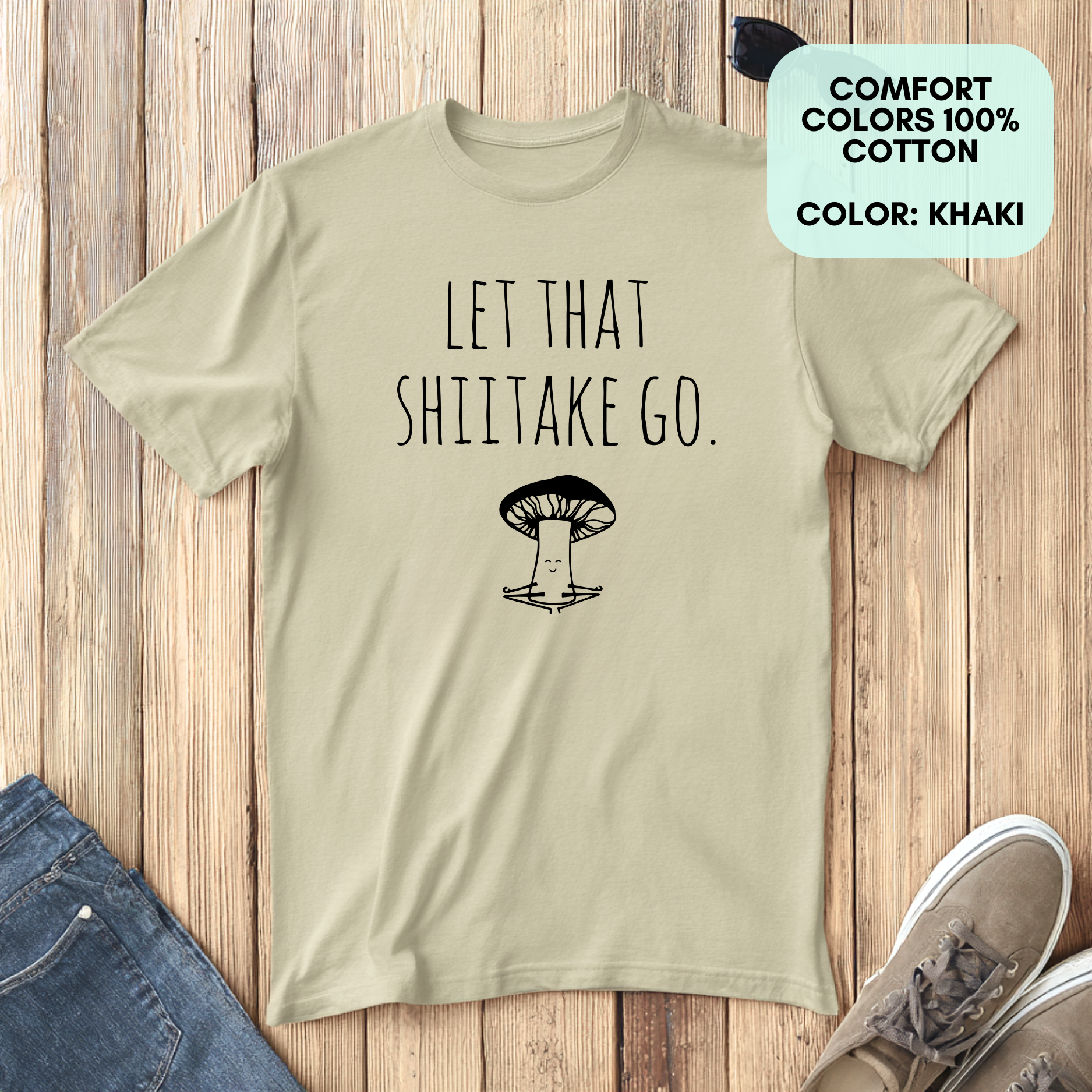 Moonlight Makers - Wholesale T-shirt met print - Heren - Let That Shiitake Go - Grappig T-shirt voor heren - Mushroom, Yoga12
