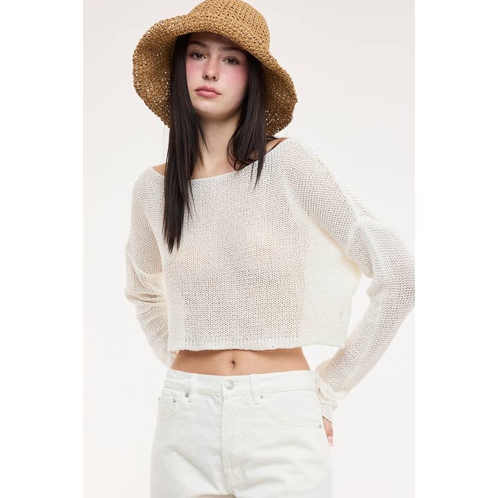 PREPPY SOLID COLOR SEE-THROUGH NET SWEATER TOP for wholesale by Sky to Moon