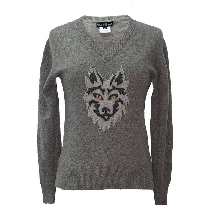Wolf V-Neck Pullover – Heather Grey for wholesale by Deborah Lindquist
