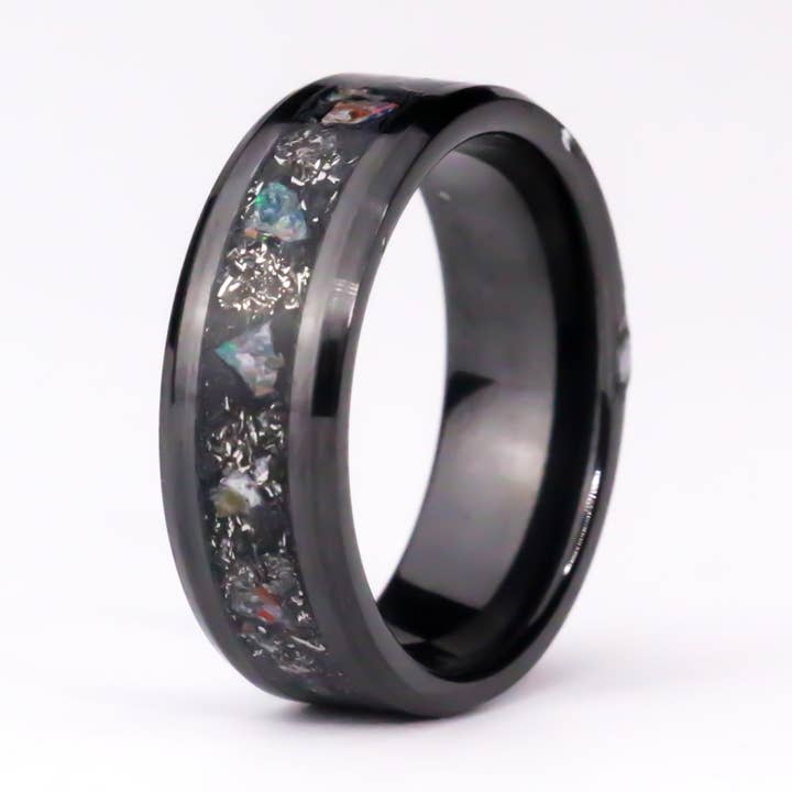 The Nebula Ash - 8mm Black Ceramic Ring for wholesale by Natural Evolution Design