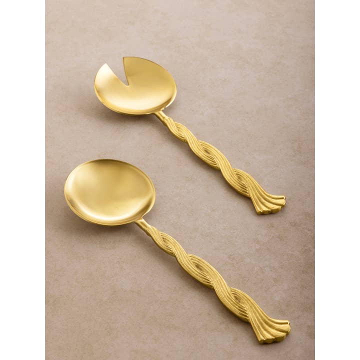 GAURI KOHLI - Wholesale Serving Utensil - Santiago Sculpted Braided Gold Salad Servers – Set of 2
