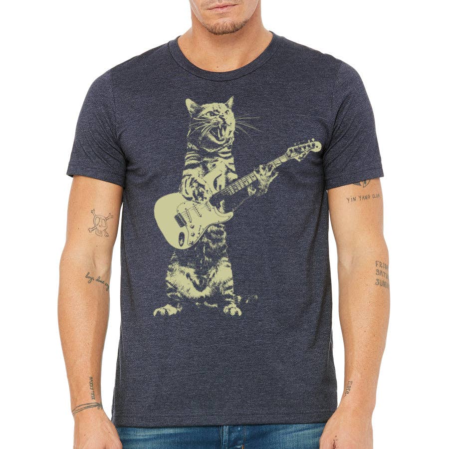 MISSION THREAD CLOTHING – Großhandel T-Shirt mit Siebdruck – Herren – Katze spielt Gitarre0