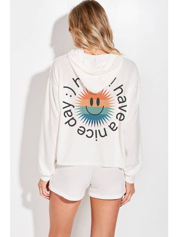 Peace Love Line - Wholesale Lounge Set - Women's - RAINBOW SMILE PRINT HOODIE AND SHORTS SET11