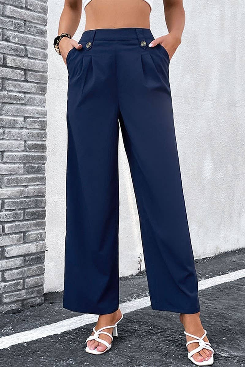BLEU MARINE PANTALON À COUPE DROITE DE COULEUR UNIQUE_CWBLP0476 en vente sur Faire2