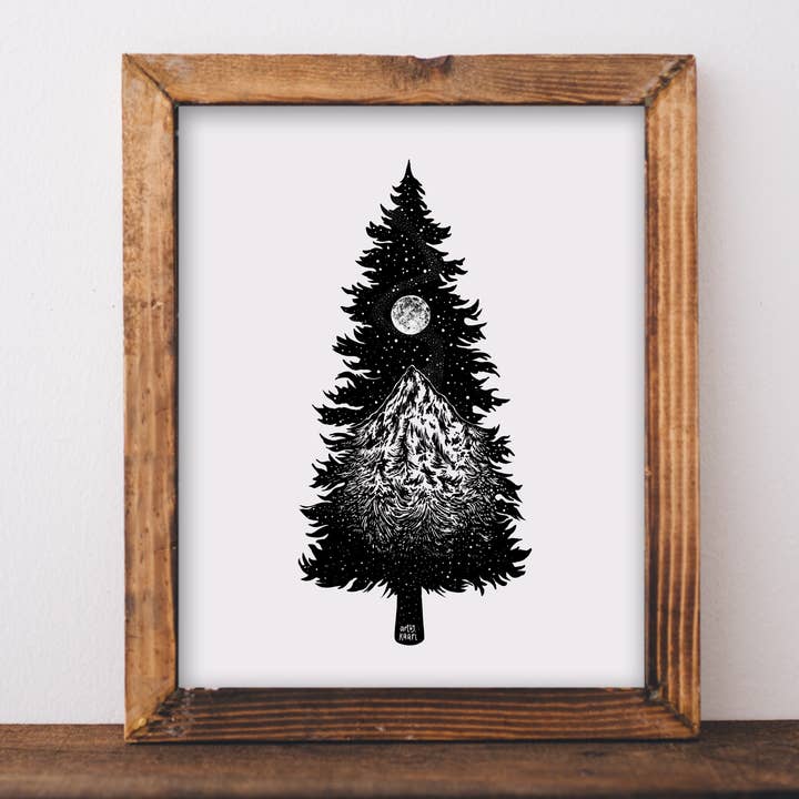 Impressão artística de silhueta de árvore montanhosa por atacado de Kaari & Co.
