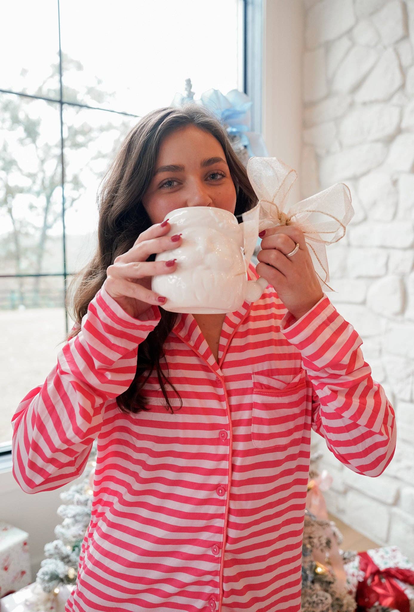 KENZKUSTOMZ - Wholesale Sleepwear Set - Women's - Pink & Red Stripes - Long Pajama Set10