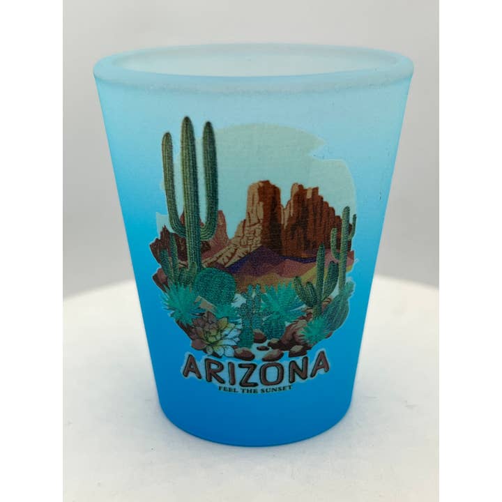 7 Star - Wholesale Shot Glass - "Arizona" Scenic Colorful Frosted Shot Glass 2 oz Mix Colors