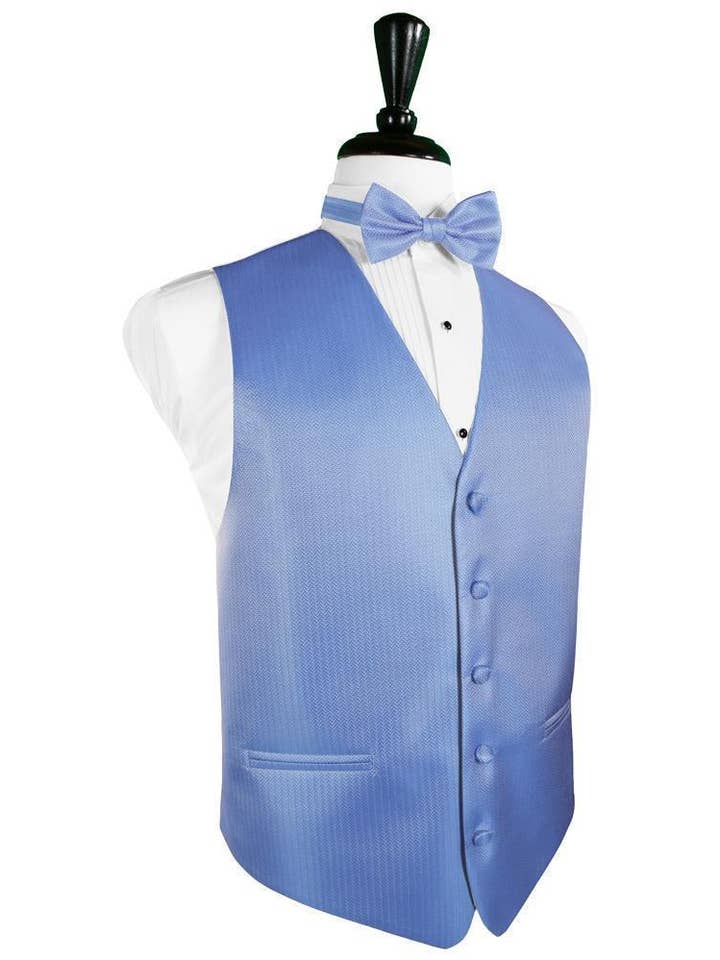 Cornflower Herringbone Tuxedo Vest for wholesale by Cardi International