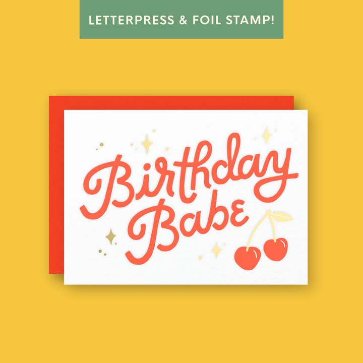 Half Pint Studio - Wholesale Birthday Card - Birthday Babe Letterpress and Gold Foil Greeting Card1