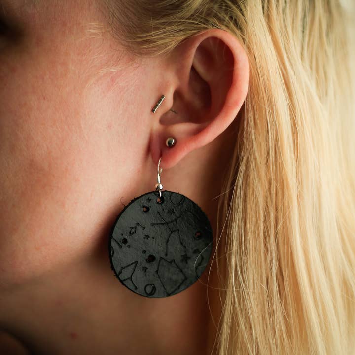 Constellation Leather Circle Dangles for wholesale by Buzzing Bird Studios, LLC
