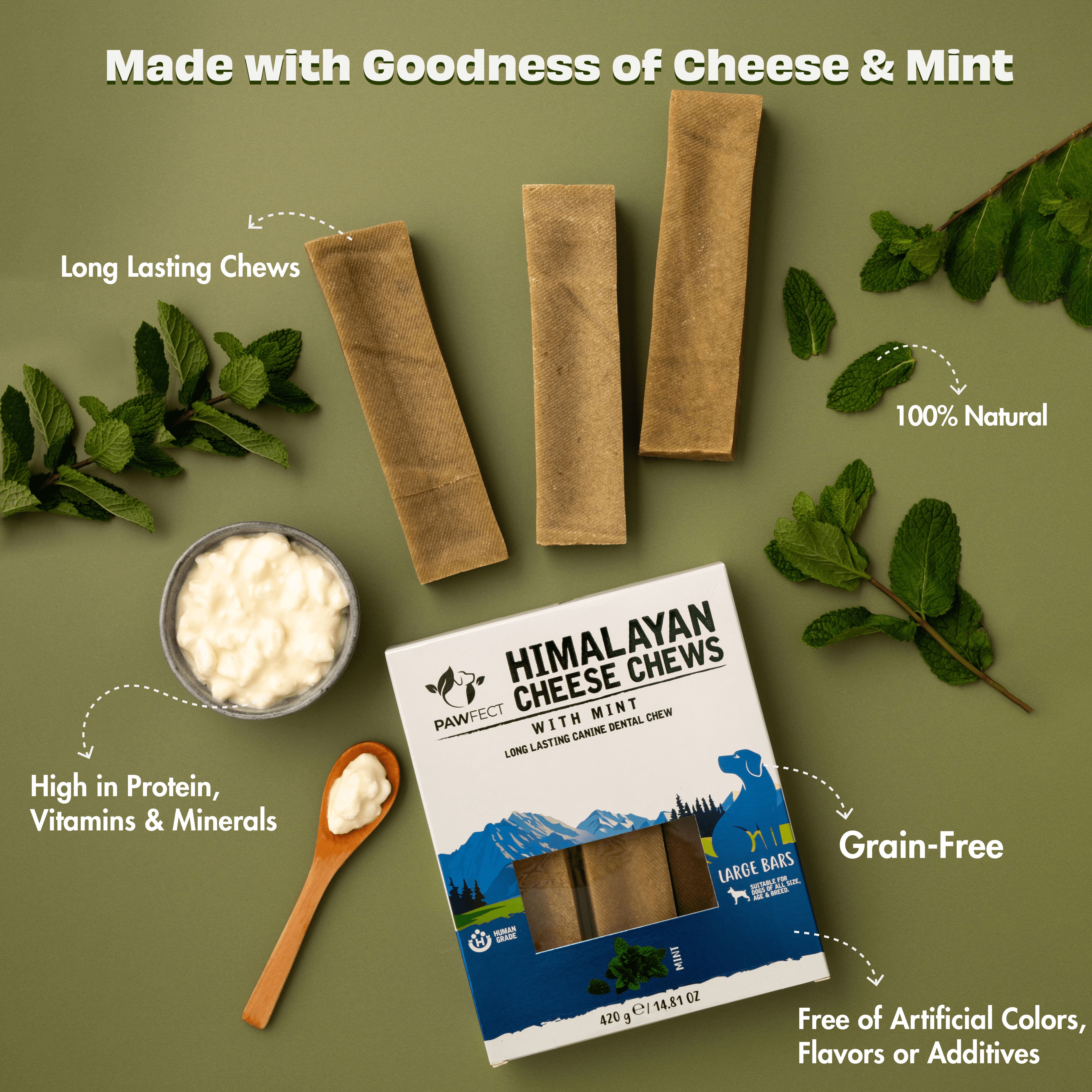 Pawfect Pet Foods Pvt Ltd - USA - Wholesale Pet Treats - Dog - Pawfect Himalayan Cheese Chews with Mint for Large Dogs| 100% Natural Dental Stick| Cleans teeth| Removes Plaque and Tartar|High protein| Grain-free | Long lasting chew | Pack of 3 2