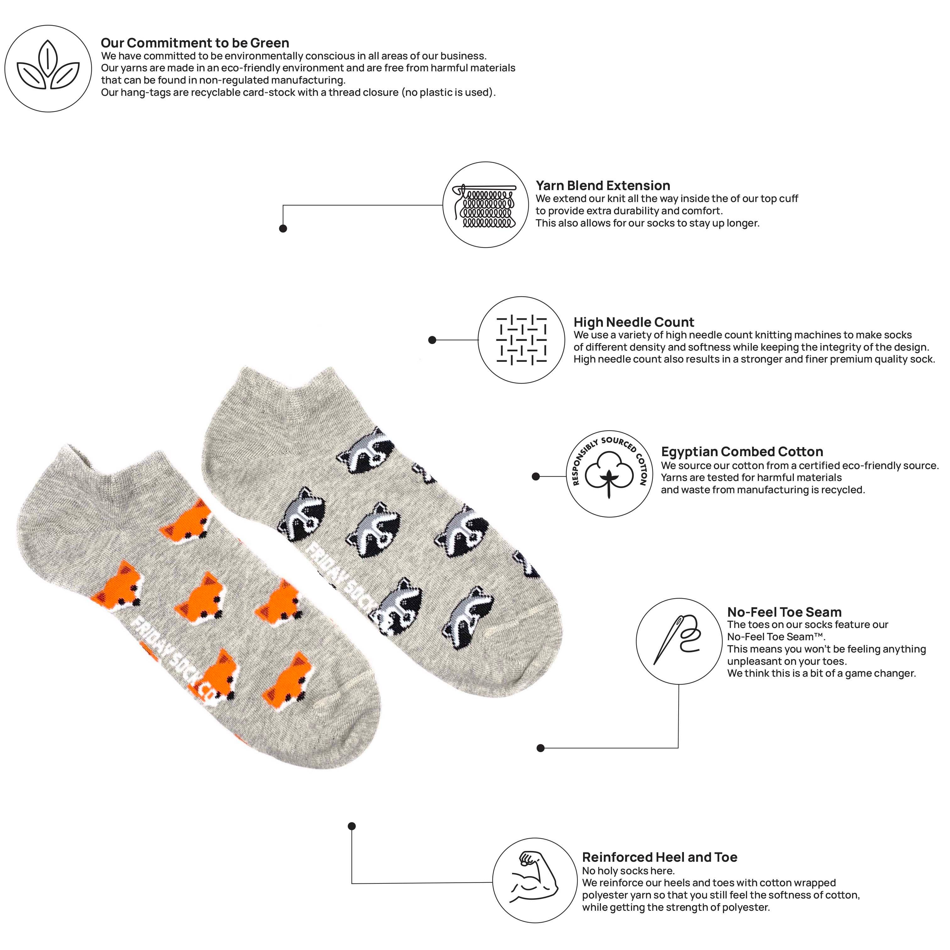 Friday Sock Co. - Wholesale Socks - Men's - Men’s  Fox & Raccoon Ankle Socks1