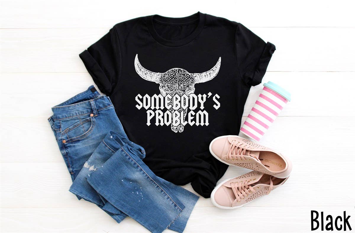 Simply Tees - Wholesale Screen Printed T-Shirt - Women's - Somebody's Problem Skull Black Tee0