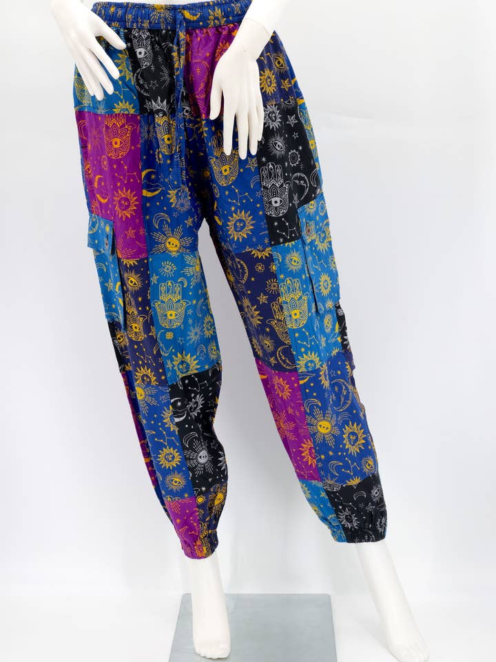 Bomuld Hippie Håndlavede Harem Patchwork Celestial Print Boheme Bukser for engroshandel hos Himalaya Handmade