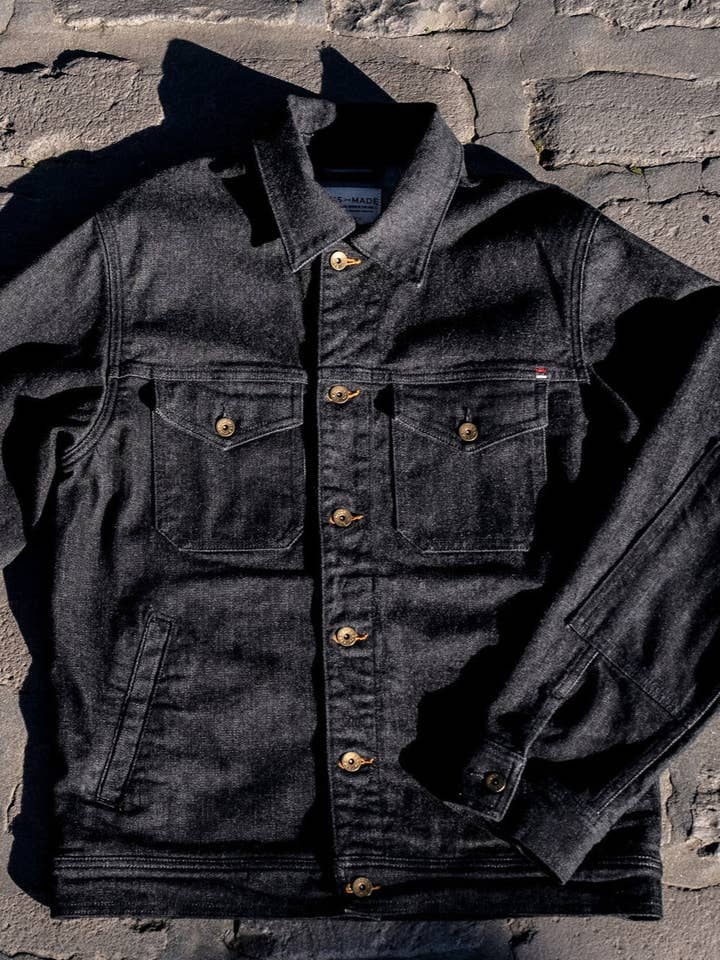 Black Stone Artcher Jacket | 14oz Broken Twill Denim for wholesale on Faire7