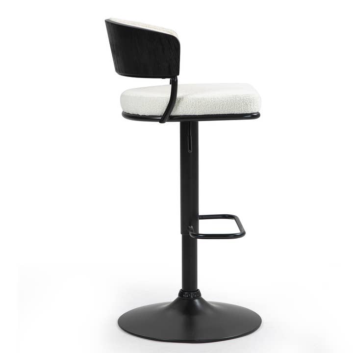 Glamour Home - Wholesale Stool - Bayle White Boucle Swivel Bar Stool with Iron Pedestal