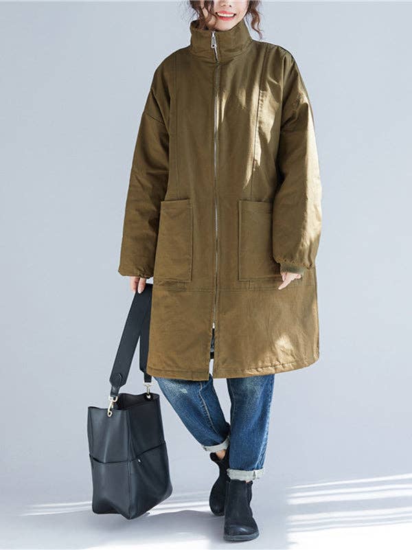 VividLux - Wholesale Coat - Women's - Long Sleeves Loose Quilted Zipper High Neck Coats Padded Coat5