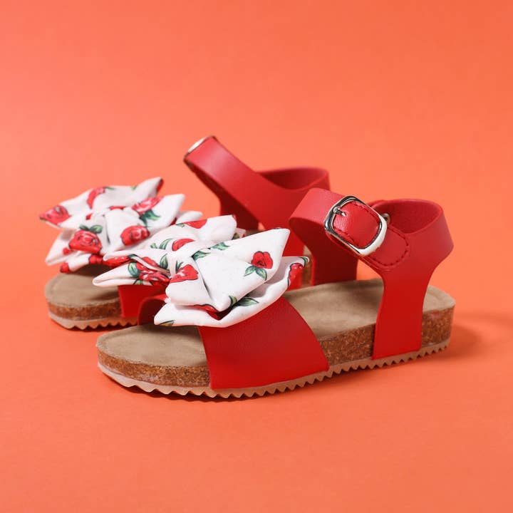 Mädchen-Sandalen mit Blumenschleife, weiche Korksohle und Schnalle für den Großhandel von PatPat