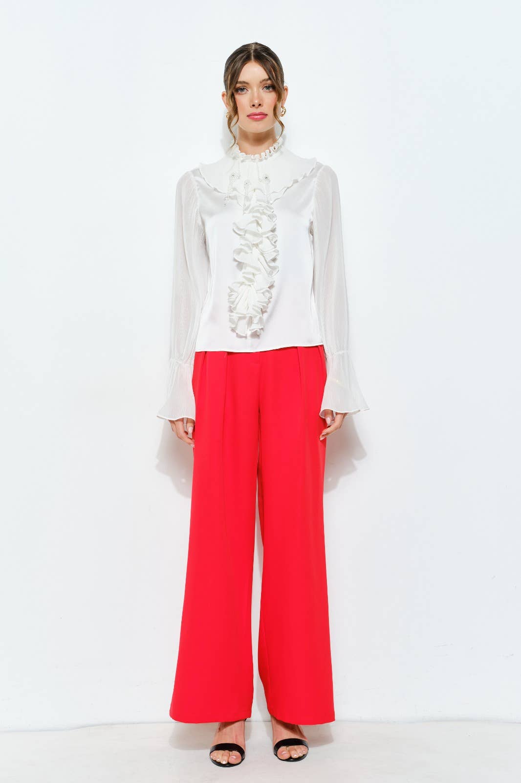 INA - Wholesale Blouse - Women's - Romantic Princess Pleated Satin Ruffled Blouse Top17