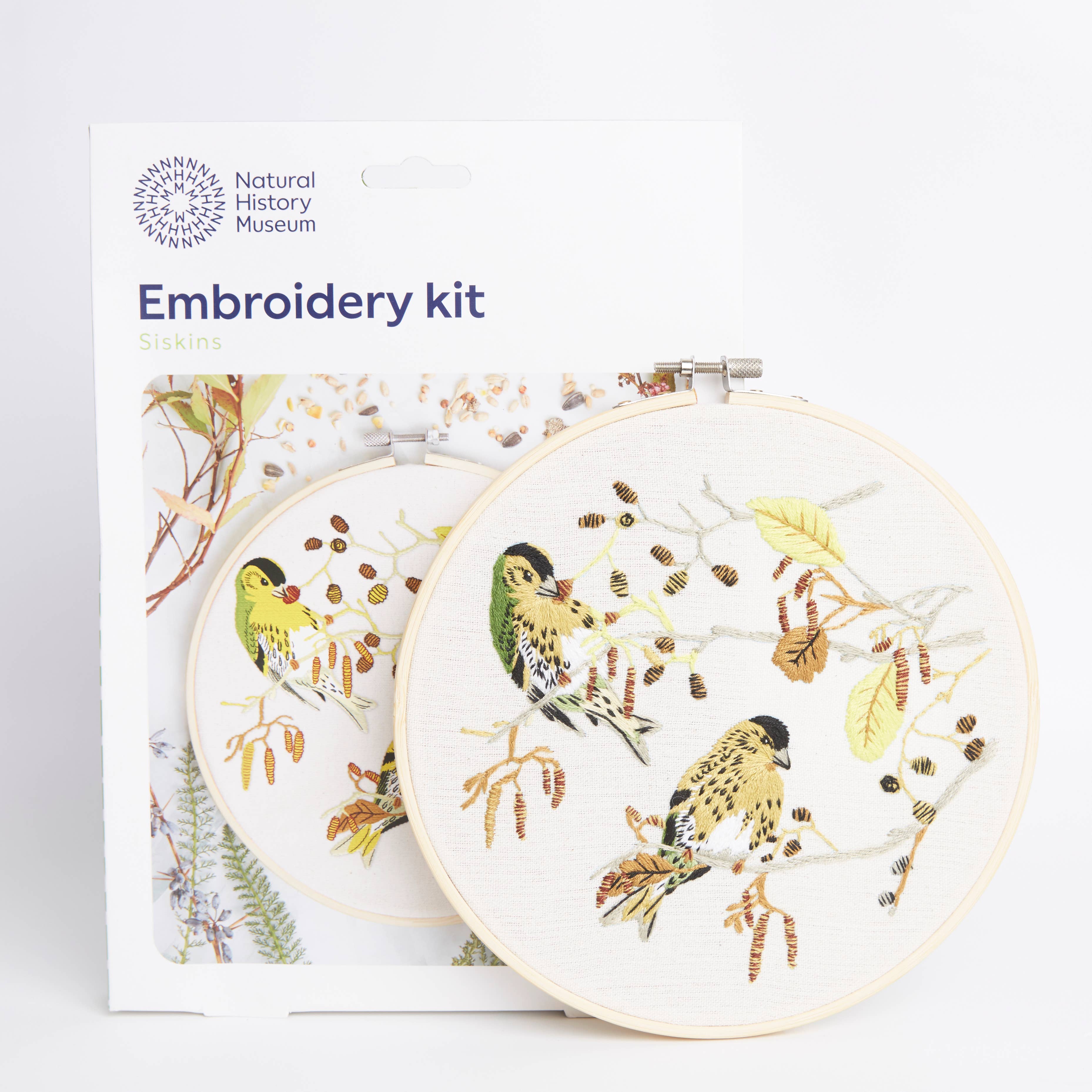 West Design Products - Wholesale Embroidery/Cross Stitch Supplies - Natural History Museum Embroidery Hoop Kit, Siskins 8"3