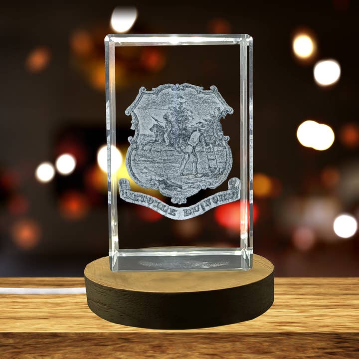 Minnesota State Coat of Arms Engraved Crystal Gift for wholesale by AB Crystal Collection