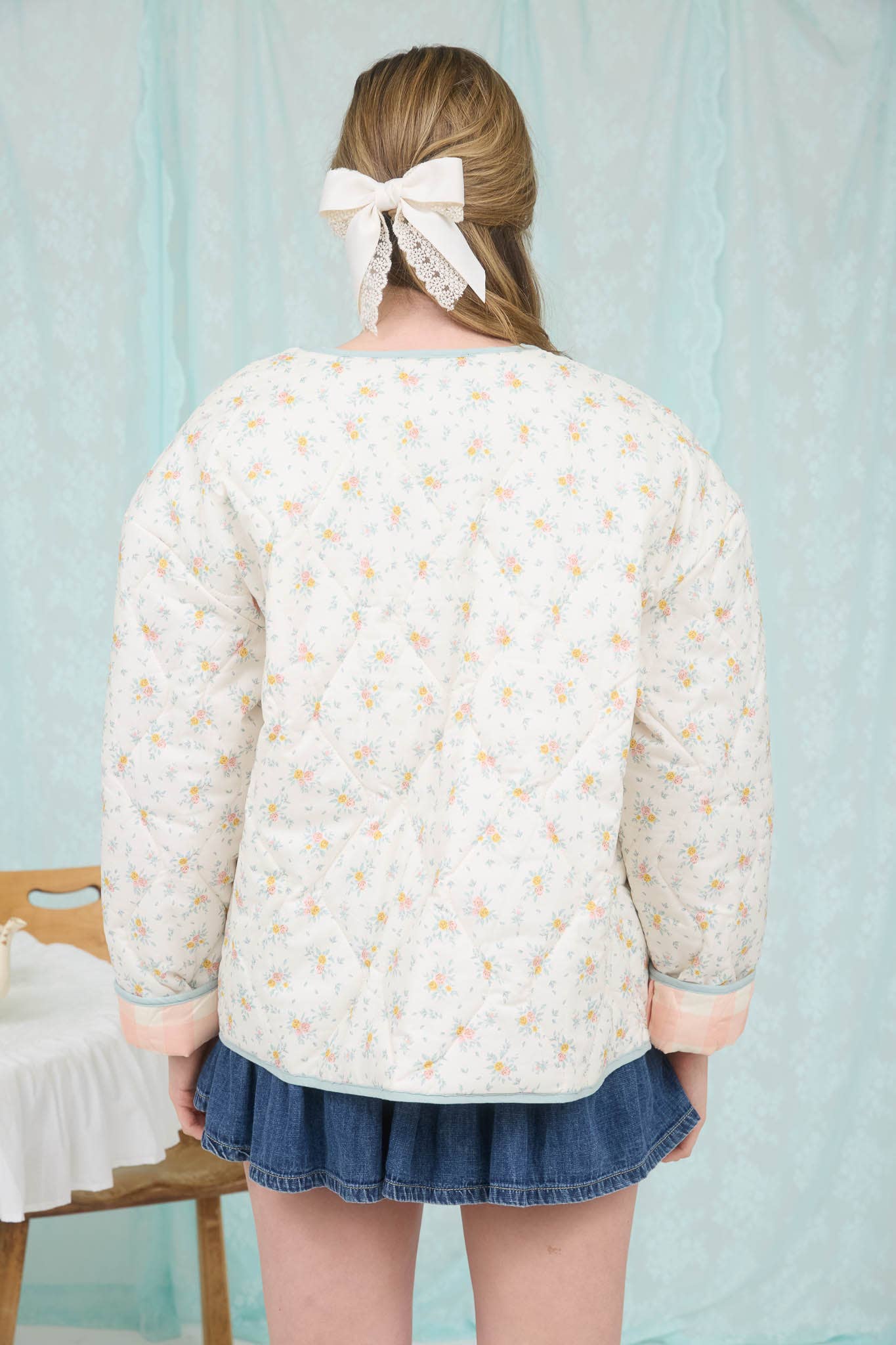 CREAM MULTI FLORAL QUILTED PLAID LINED JACKET for wholesale on Faire1