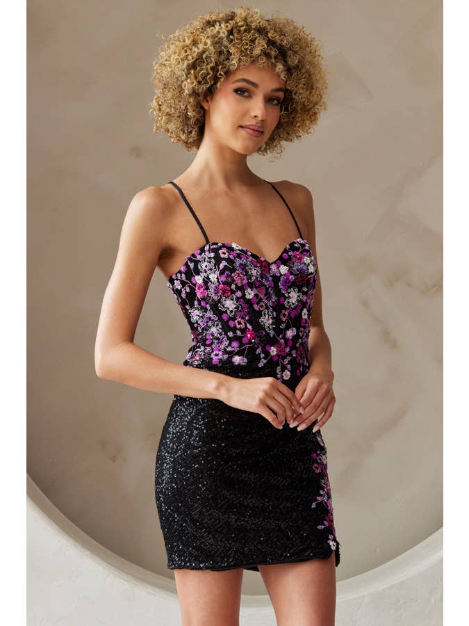 Babyfox Apparel - Wholesale Dress - Women's - Floral Embroidery Fitted Sequin Dress8