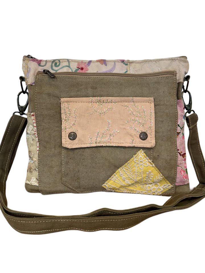 Vintage Fabric & Recycled Military Tent Crossbody-24 for wholesale by Vintage Addiction