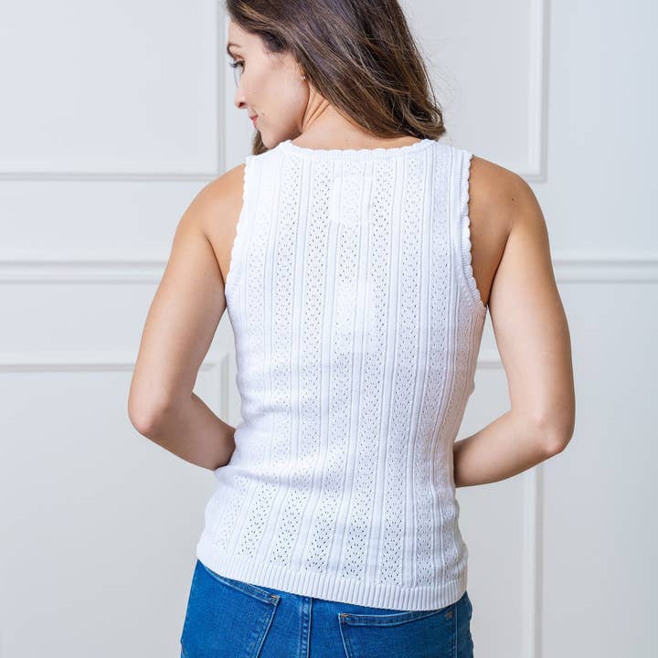 White Pointelle Empire Sweater Tank for wholesale on Faire