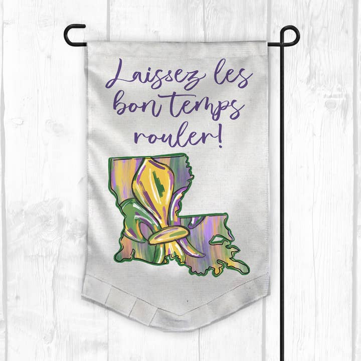 Mardi Gras Garden Flag | Louisiana | Laissez Les Bons Temps for wholesale by Sew Many Blessings LA