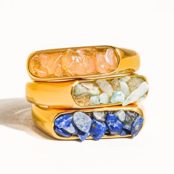 Flânerie by MAIQ - Wholesale Single Stone/Solitaire Ring - Rinae 18K Gold Non-Tarnish Crushed Crystal Ring
