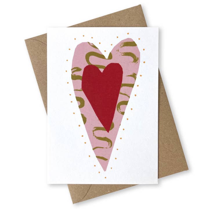 Pink Heart Greetings Card for wholesale by Lily Windsor Walker