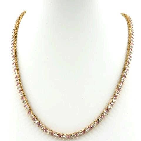 Pink and clear CZ Heart Tennis Chain 16 Inch Necklace NC-21WA2086 for wholesale by Simply Jewels