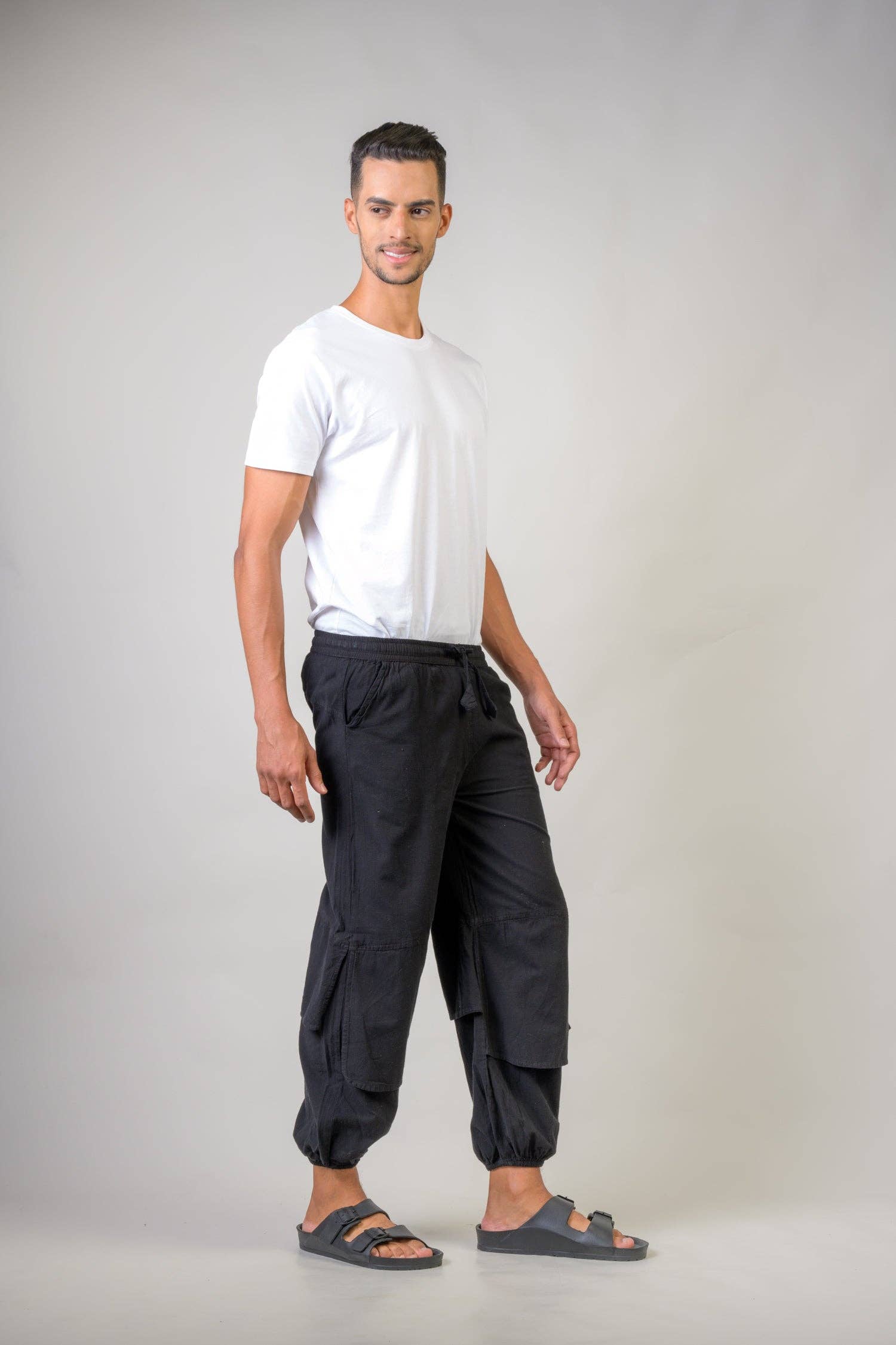 Black Rhea Pocketed Harem Pants for wholesale on Faire2