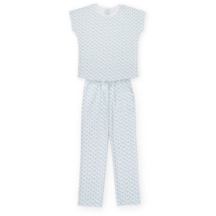 Marcia Women's Pajama Pant Set - Palm Tree Isle Pink for wholesale by Lila + Hayes