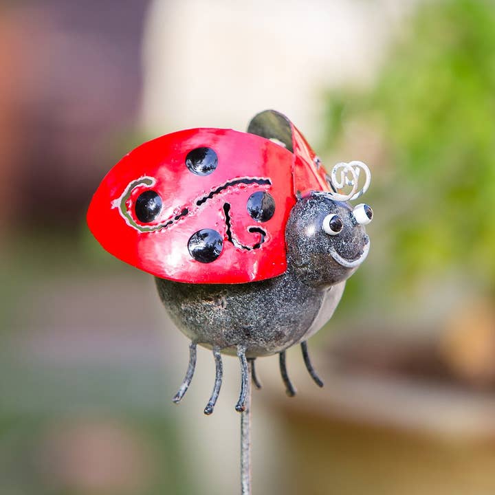 Metal Ball Creature Garden Stake / Pot Stake - Lady Bug for wholesale by Garden Age Supply