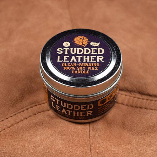 Game Master Dice - Wholesale Travel Candles - Studded Leather Gaming Candle