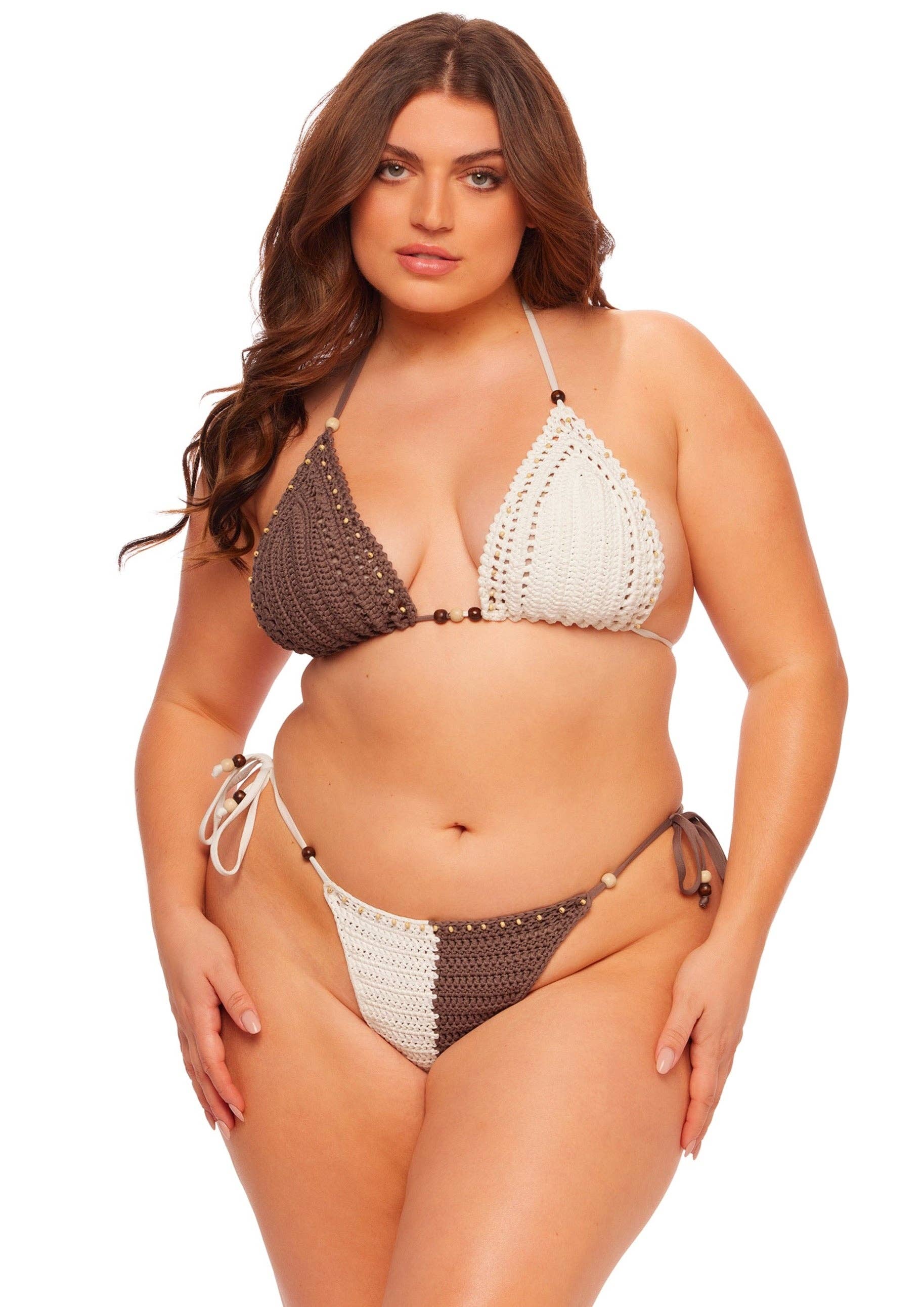 Coco Brown Kontrast Cabo Virkad triangeltopp - Coco Crochet för wholesale på Faire5