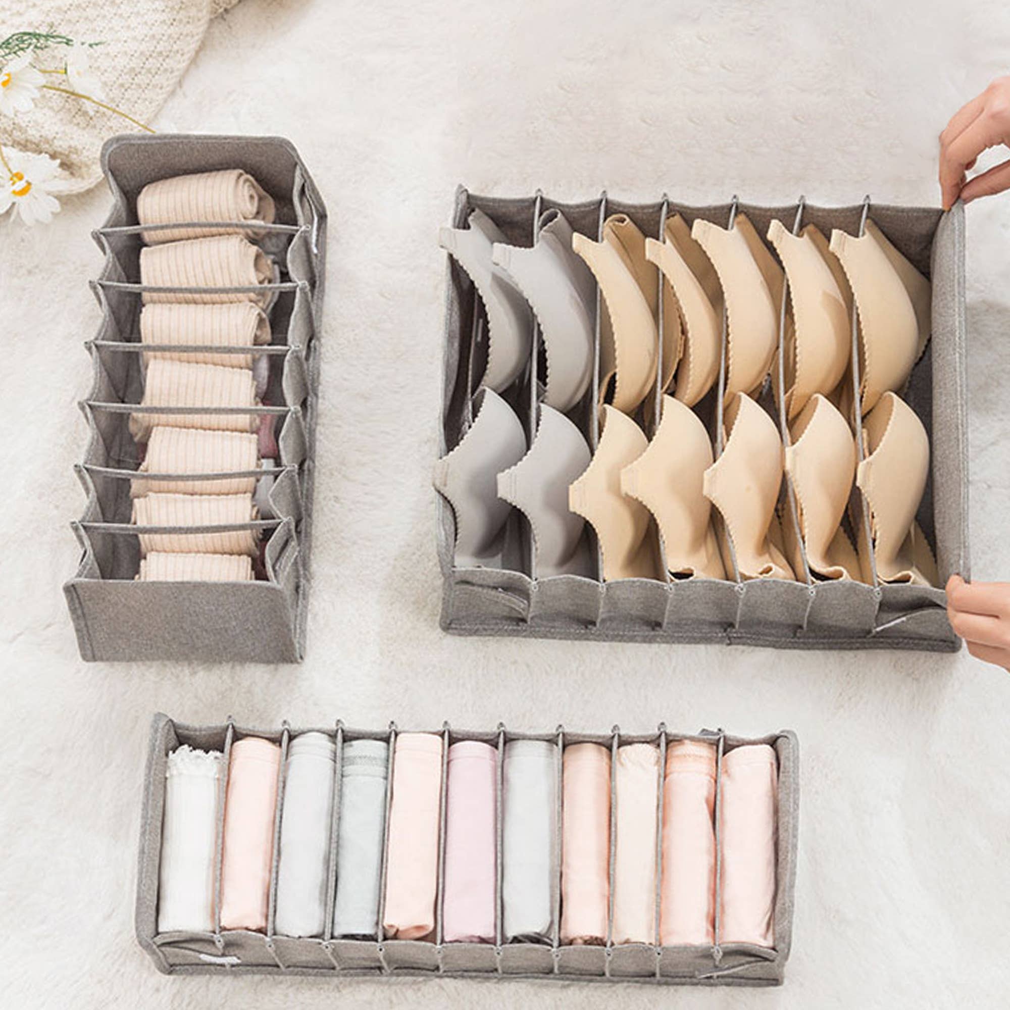 Periea – wholesale Drawer organiser – Periea 'Lottie' Drawer Organisers - Set of 3 - Grey Line5