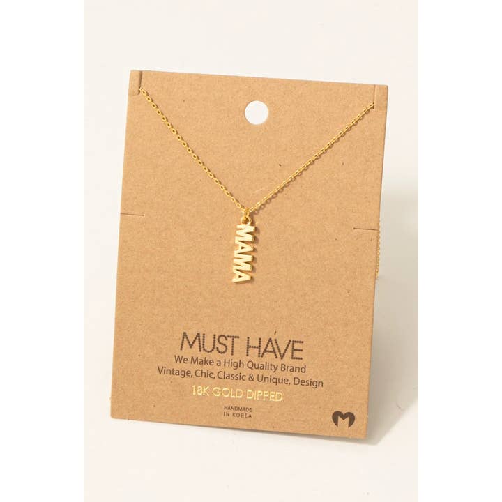 Fame Accessories - Wholesale Pendant/Charm Necklace - Gold Dipped Flat Mama Pendant Necklace