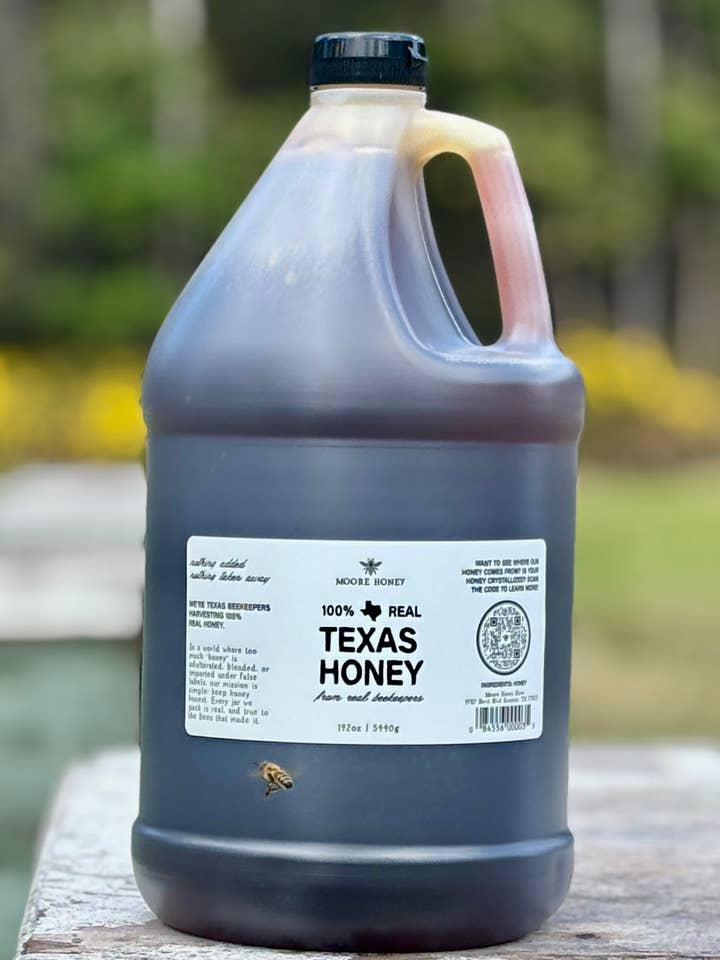 Texas Wildflower Honey Gallon Jug for wholesale by Moore Honey