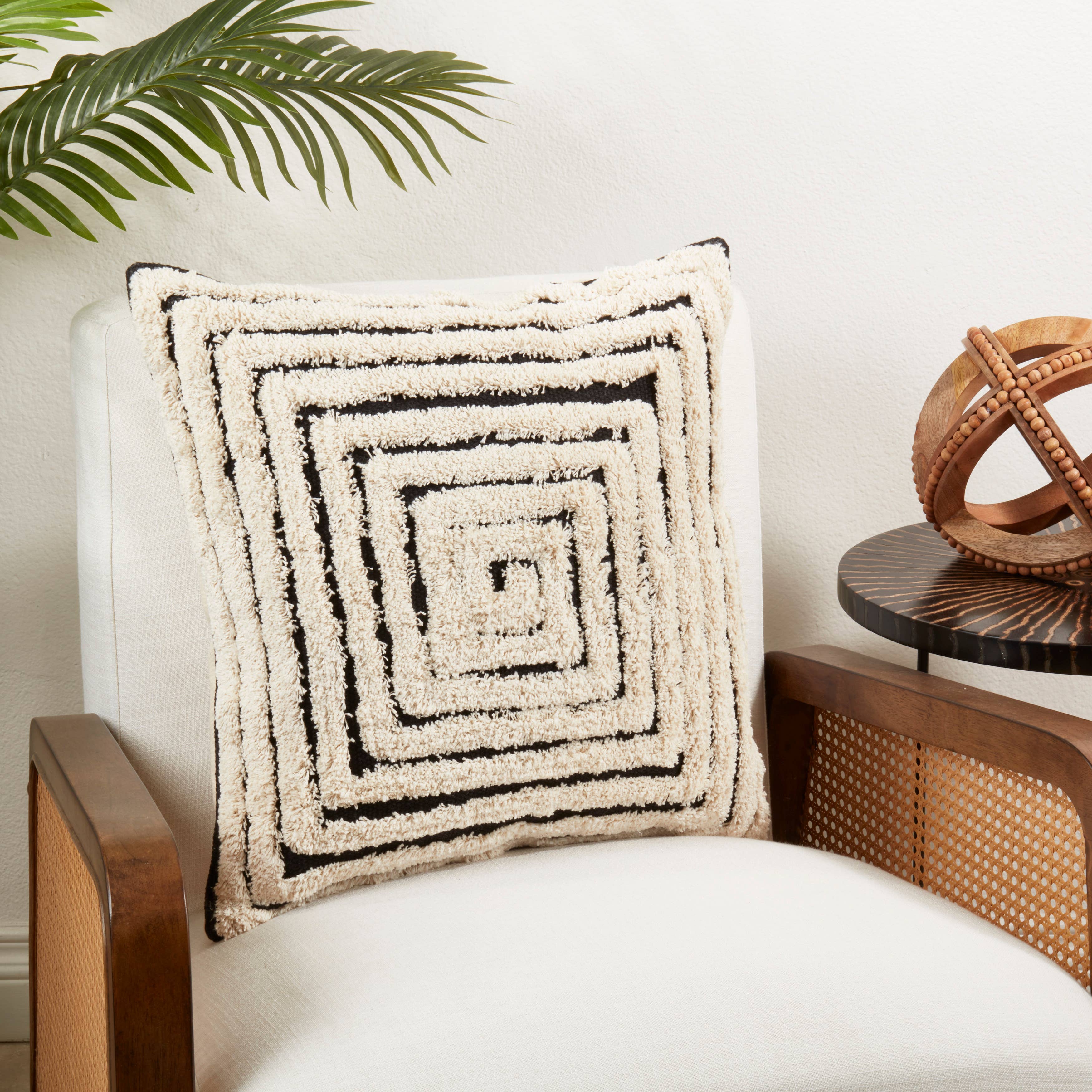 Black Natural Geometric Harmony Tufted Throw Pillow for wholesale on Faire2