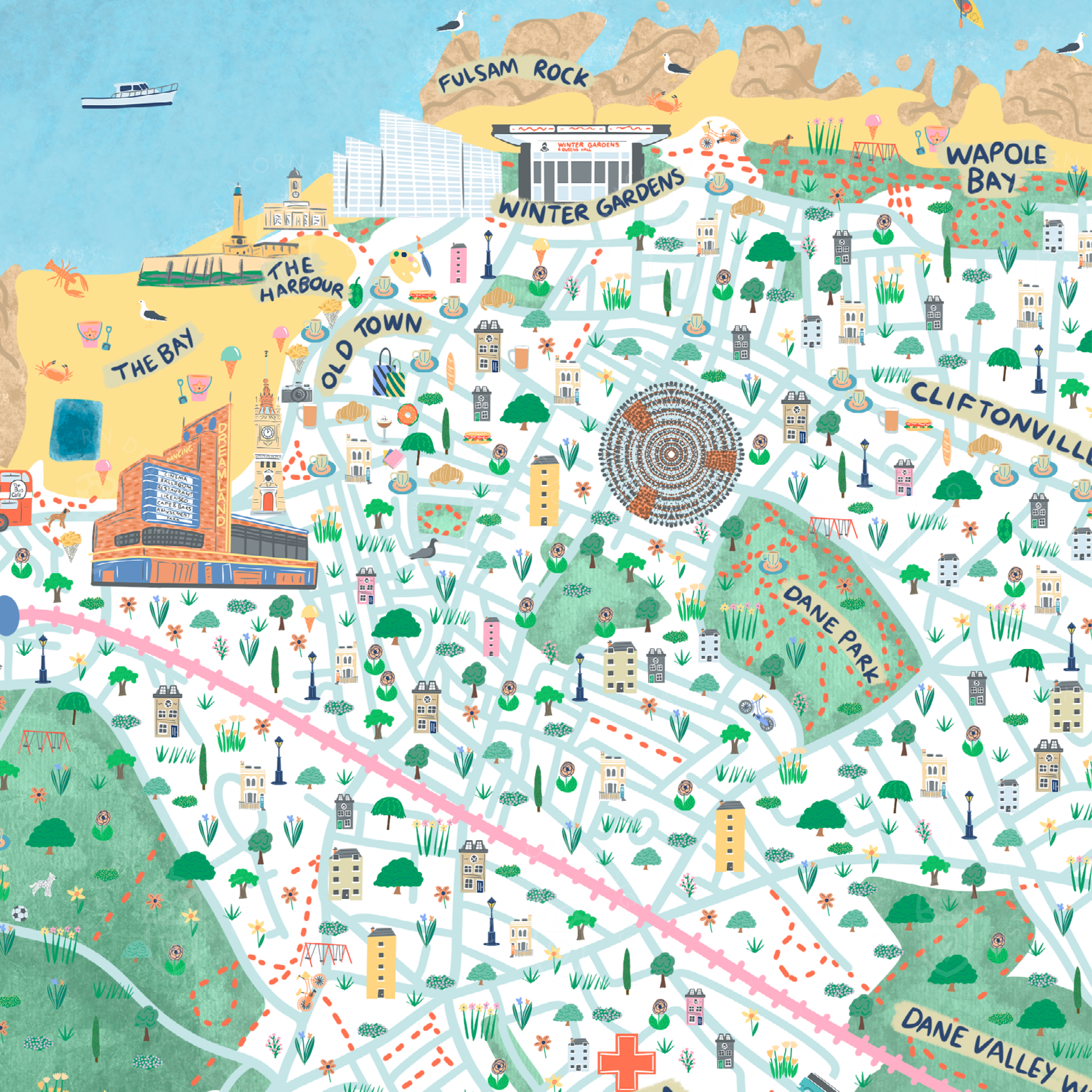 Inky Acorn Designs - Wholesale Art Print - Margate Illustrated Map Signed Art Print3