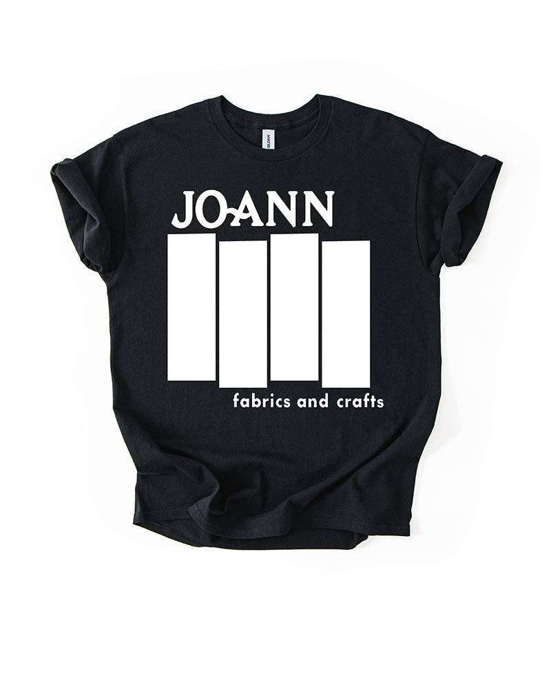 Drawings by Nicole - Wholesale Screen Printed T-Shirt - Unisex - PRESALE Joann Fabric Flag on black, punk satire unisex t-shirt for crafter. S-5xl1