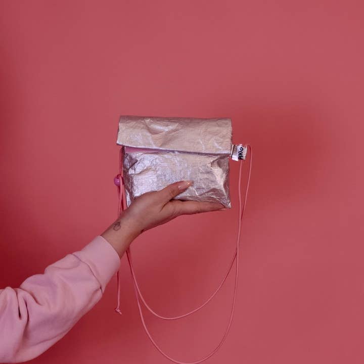 Small silver Tyvek Rolltop Bag with Paracord Handle - Pink for wholesale by Pikto3000