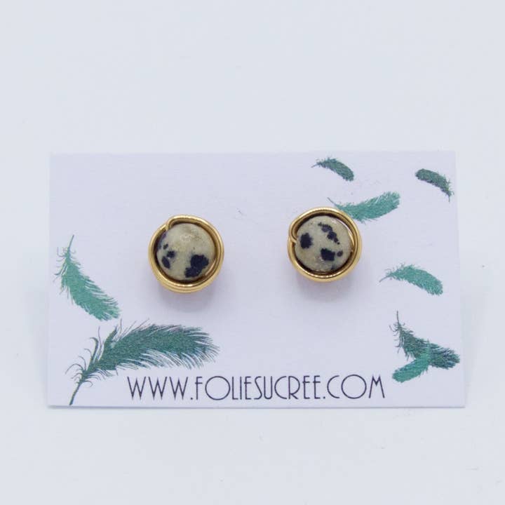 Boucles d'oreilles en jaspe dalmatien, Bessy pour la vente par FolieSucree