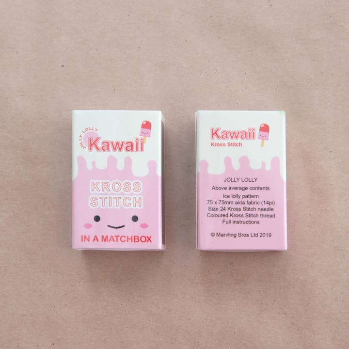 Marvling Bros Ltd - Wholesale Embroidery/Cross Stitch Supplies - Kawaii Ice Lolly Mini Cross Stitch Kit In A Matchbox