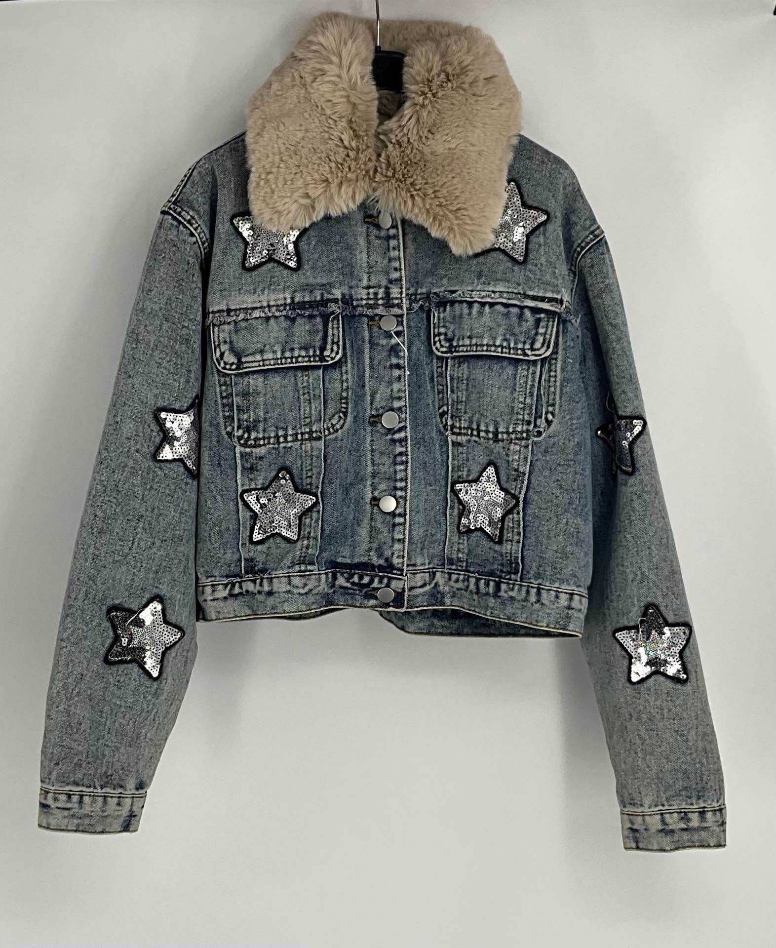 sole – Engroshandel Denimjakke - Dame – Denimjakke med palietter0