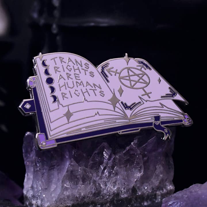 Trans Rights Grimoire Pin for wholesale by GRRRL Spells